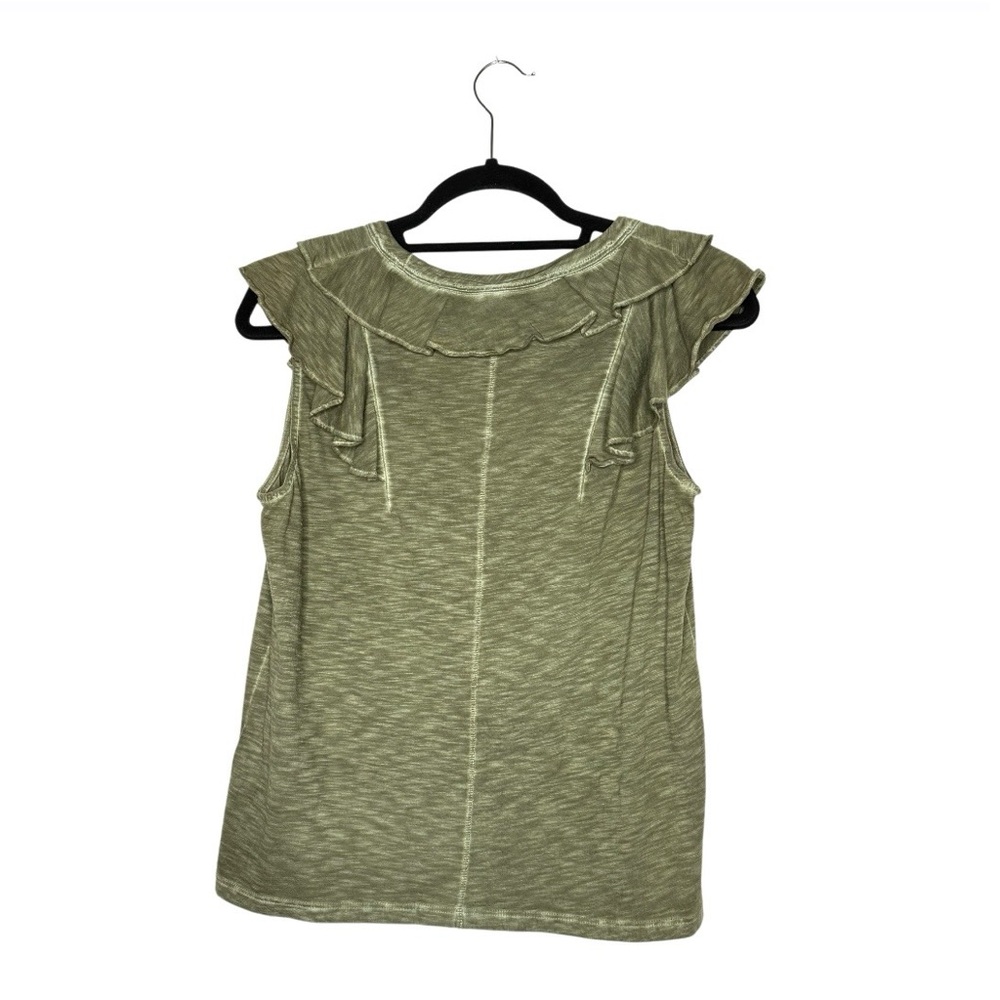 Veronica Beard Ellerie Ruffled Sleeveless Olive V-Neck Soft Pima Cotton Top Sz M - Picture 3 of 11